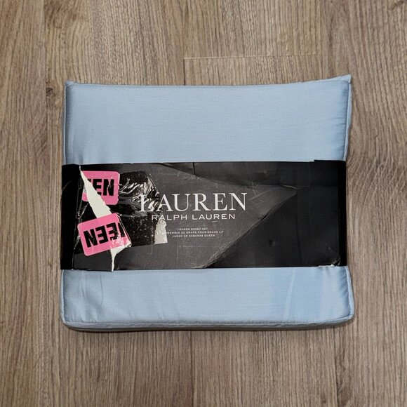 Ralph Lauren COTTON Queen Light Blue Sheets Sheet Set Fitted, Flat, Pillowcases